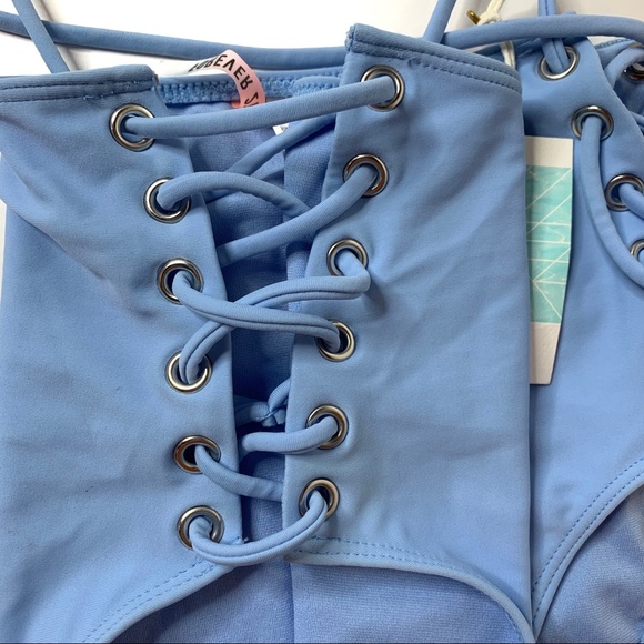 FOREVER 21 HIGH WAISTED BIKINI BOTTOM BLUE LARGE - Picture 2 of 6